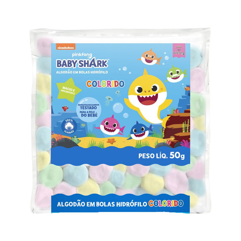 Algodao-em-Bolas-Hidrofilo-Colorido-Baby-Shark-Cremer-Pacote-50g