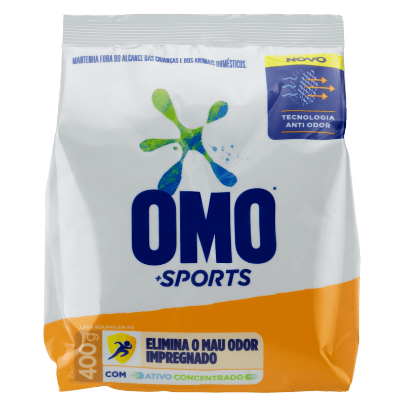 Lava-Roupas-em-Po-Sports-Elimina-o-Mau-Odor-Omo-Pacote-400g-Novo