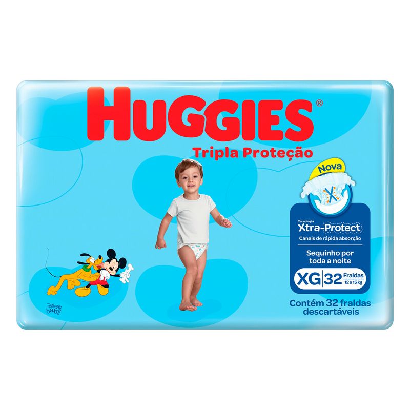 Fralda-Descartavel-Infantil-Tripla-Protecao-XG-Huggies-Pacote-com-32-Unidades-Nova