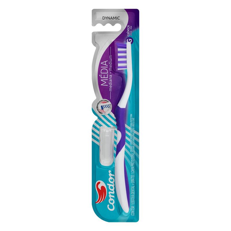 Escova-Dental-Media-Dynamic-Cabeca-G-Condor-Cartela-com-1-Unidade-Gratis-Capa-Protetora