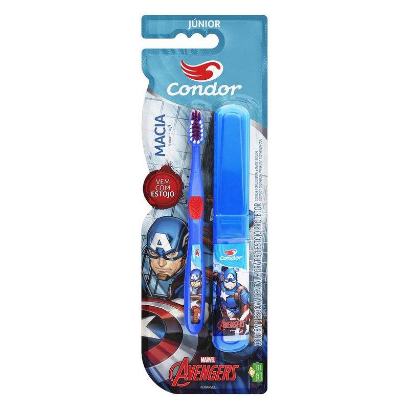 Escova-Dental-Macia-e-Suave-Avengers-Condor-Junior-Cabeca-P-Gratis-Estojo-Protetor-1-Unidade