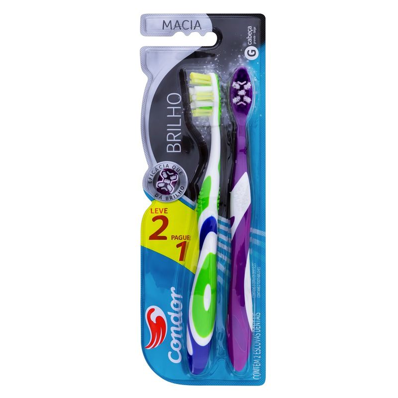 Pack-Escova-Dental-Macia-Brilho-Cabeca-G-Condor-Cartela-com-2-Unidades