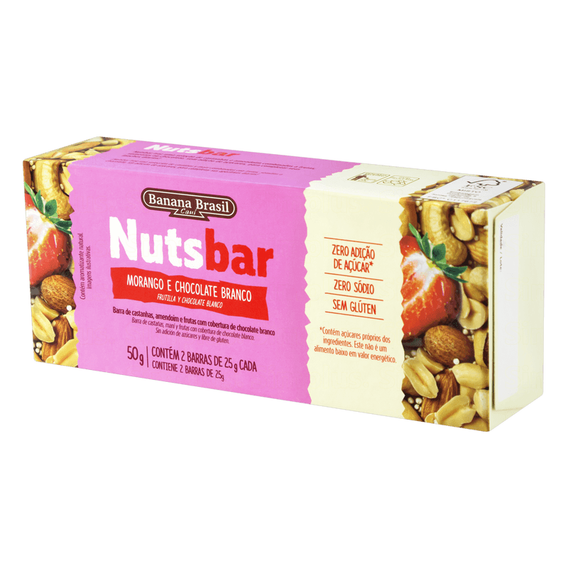 Barra De Cereais Nutsbar Morango E Chocolate Branco Banana Brasil 50g