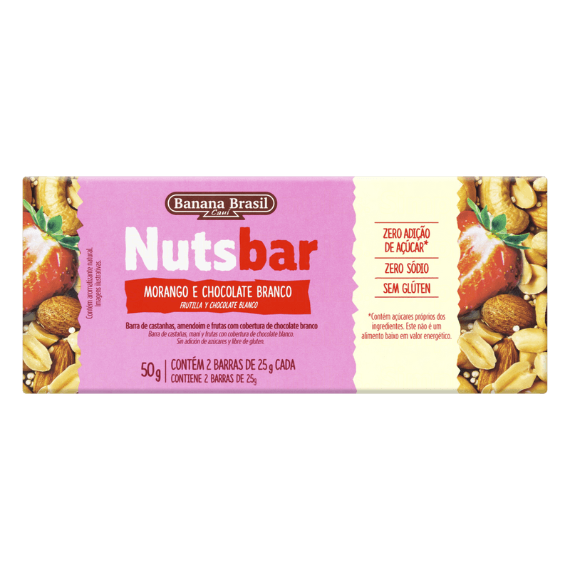 Barra De Cereais Nutsbar Morango E Chocolate Branco Banana Brasil 50g