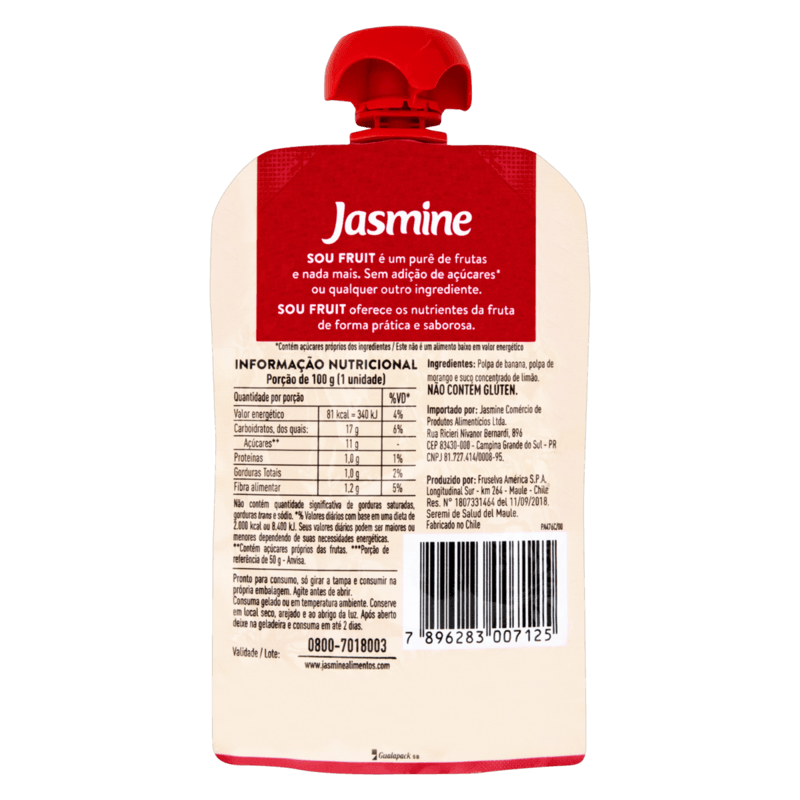 Pure-de-Frutas-Banana-e-Morango-sem-Acucar-Jasmine-Sou-Fruit-Squeeze-100g