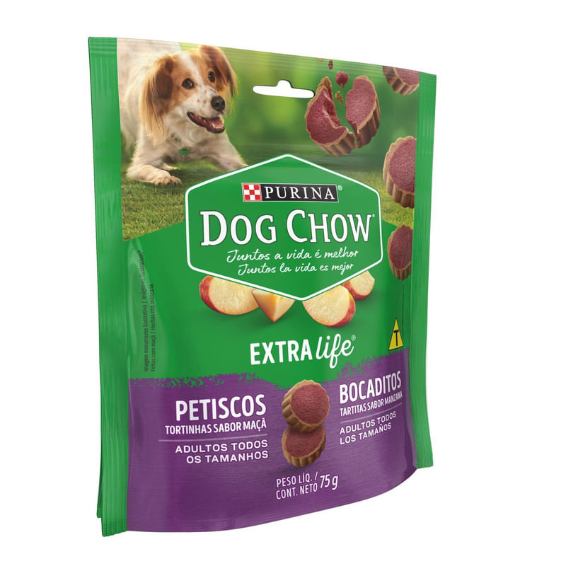 Petisco-para-Caes-Adultos-Tortinhas-de-Maca-Extra-Life-Dog-Chow-Purina-Sache-75g