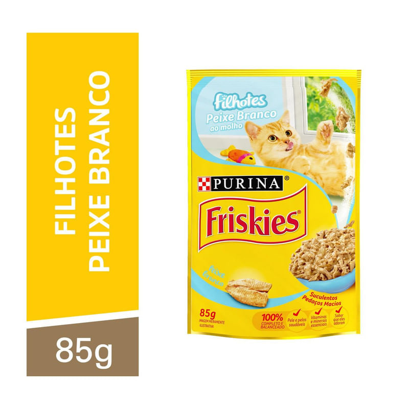 Alimento-para-Gatos-Filhotes-Peixe-Branco-ao-Molho-Friskies-Purina-Sache-85g