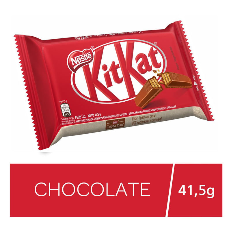 Wafer Com Recheio E Cobertura De Chocolate Ao Leite Nestlé Kitkat 41,5g