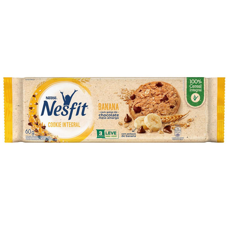 Biscoito-Cookie-Integral-Banana-com-Gotas-de-Chocolate-Meio-Amargo-Nestle-Pacote-Nesfit-Pacote-60g