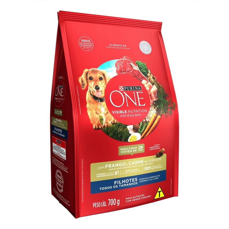 Alimento-para-Caes-Filhotes-Todos-os-Tamanhos-Frango-e-Carne-One-Visible-Nutrition-Purina-Pacote-700g