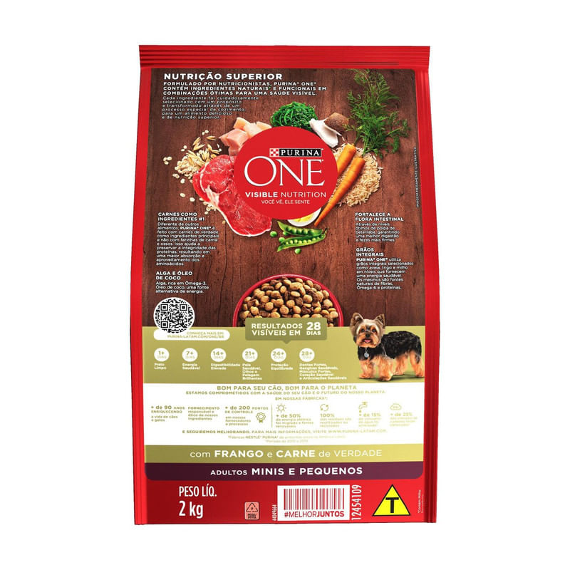 Alimento-para-Caes-Adultos-Racas-Minis-e-Pequenas-Frango-e-Carne-One-Visible-Nutrition-Purina-Pacote-2kg