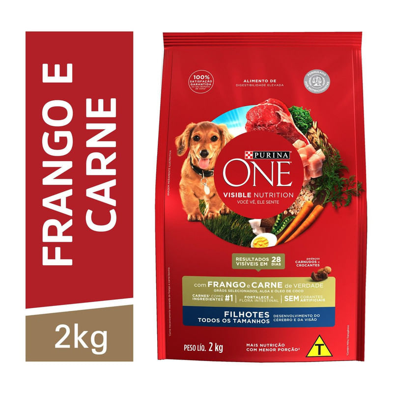 Alimento-para-Caes-Filhotes-Todos-os-Tamanhos-Frango-e-Carne-One-Visible-Nutrition-Purina-Pacote-2kg