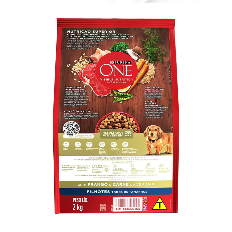 Alimento-para-Caes-Filhotes-Todos-os-Tamanhos-Frango-e-Carne-One-Visible-Nutrition-Purina-Pacote-2kg