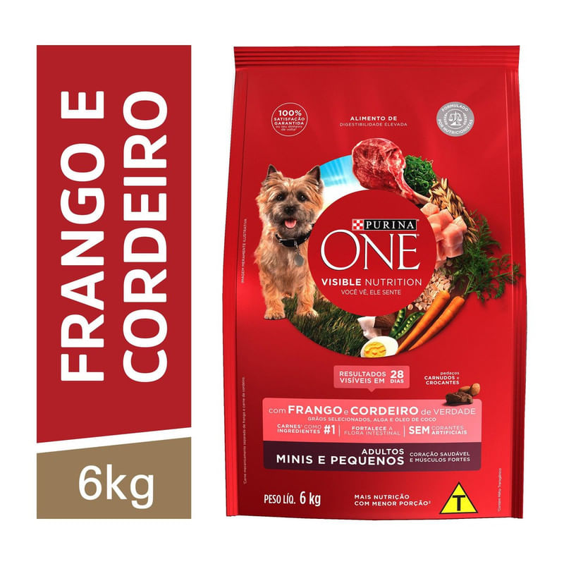 Alimento-para-Caes-Adultos-Racas-Minis-e-Pequenas-Frango-e-Cordeiro-One-Visible-Nutrition-Purina-Pacote-6kg
