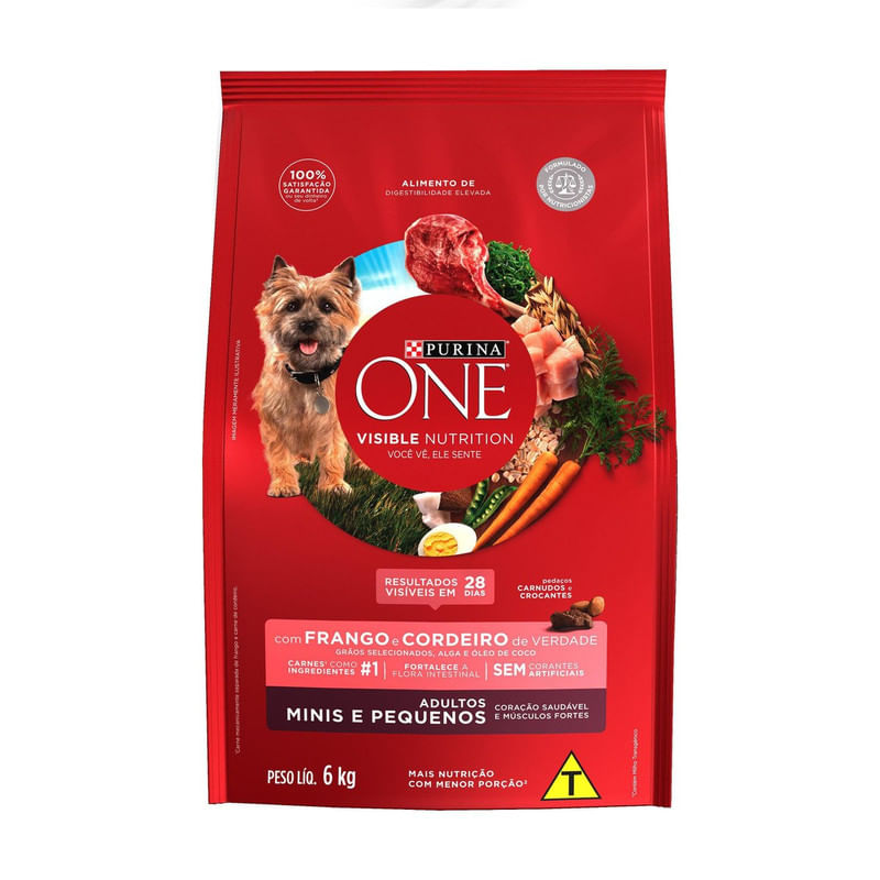 Alimento-para-Caes-Adultos-Racas-Minis-e-Pequenas-Frango-e-Cordeiro-One-Visible-Nutrition-Purina-Pacote-6kg