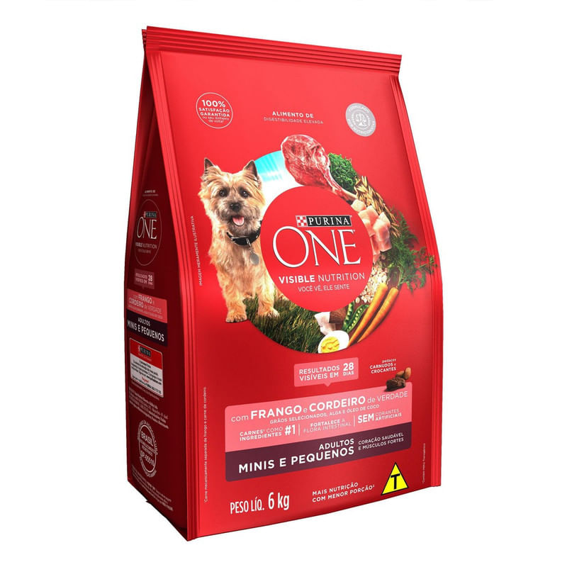 Alimento-para-Caes-Adultos-Racas-Minis-e-Pequenas-Frango-e-Cordeiro-One-Visible-Nutrition-Purina-Pacote-6kg