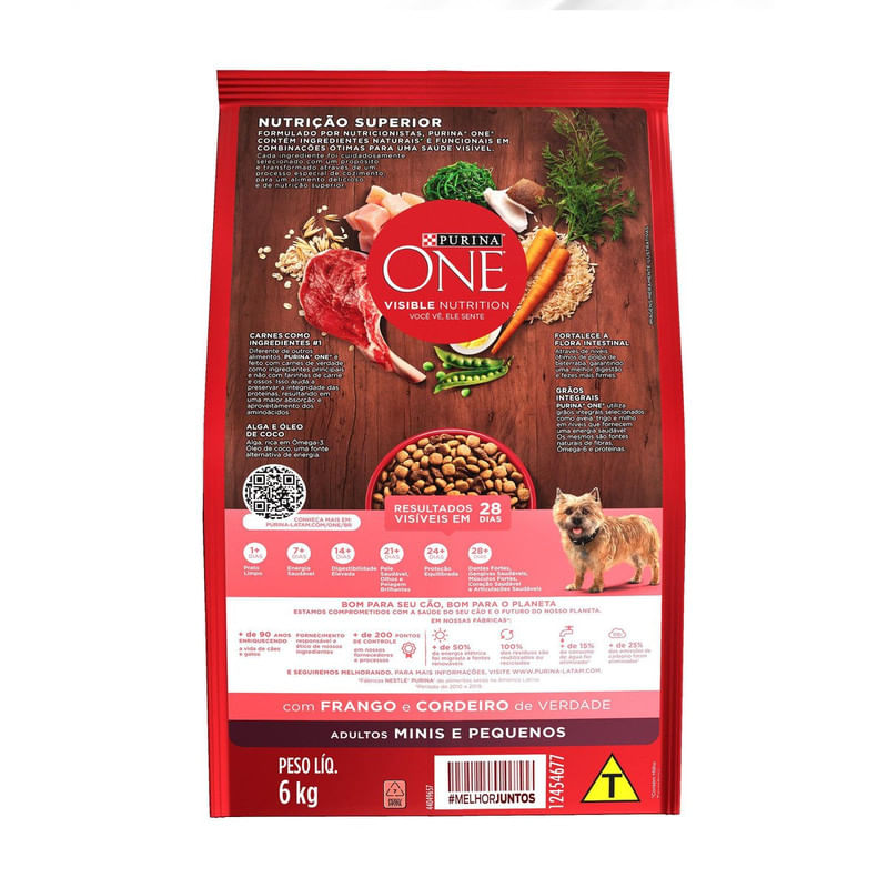 Alimento-para-Caes-Adultos-Racas-Minis-e-Pequenas-Frango-e-Cordeiro-One-Visible-Nutrition-Purina-Pacote-6kg