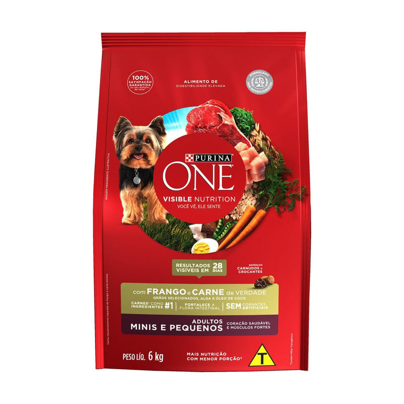 Alimento-para-Caes-Adultos-Racas-Minis-e-Pequenas-Frango-e-Carne-One-Visible-Nutrition-Purina-Pacote-6kg