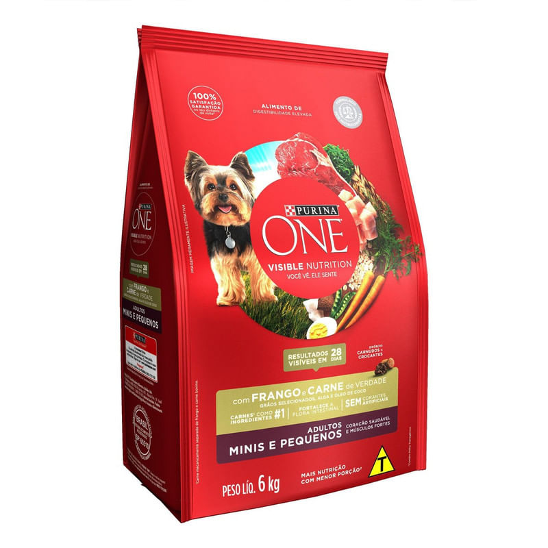 Alimento-para-Caes-Adultos-Racas-Minis-e-Pequenas-Frango-e-Carne-One-Visible-Nutrition-Purina-Pacote-6kg