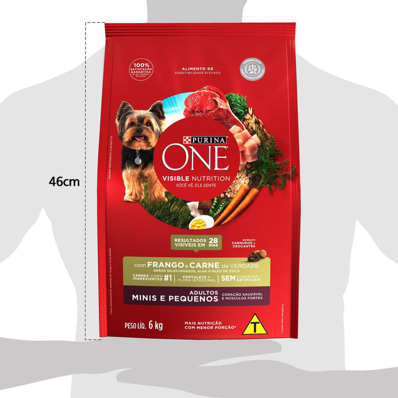 Alimento-para-Caes-Adultos-Racas-Minis-e-Pequenas-Frango-e-Carne-One-Visible-Nutrition-Purina-Pacote-6kg