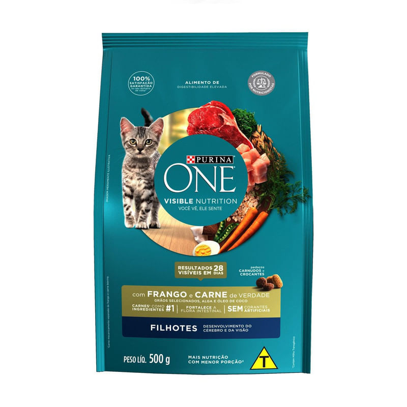 Alimento-para-Gatos-Filhotes-Frango-e-Carne-One-Visible-Nutrition-Purina-Pacote-500g