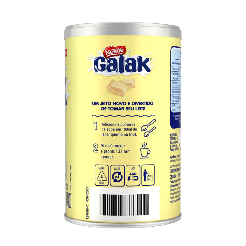 Achocolatado em Pó Chocolate Branco Galak Nestlé Lata 200g Edição Limitada