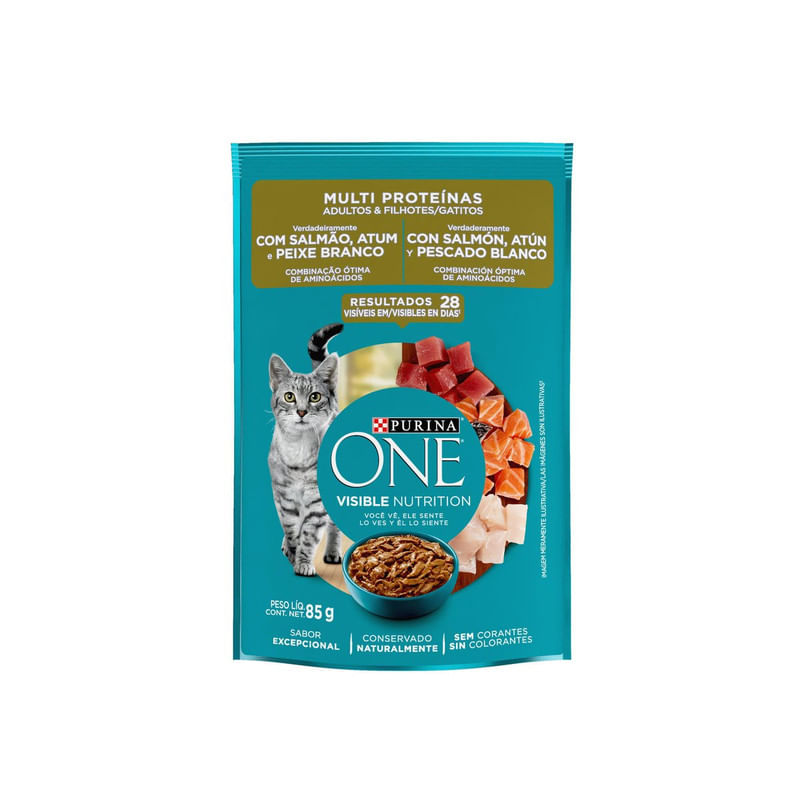 Alimento-para-Gatos-Adultos---Filhotes-Multiproteinas-One-Visible-Nutrition-Purina-Sache-85g