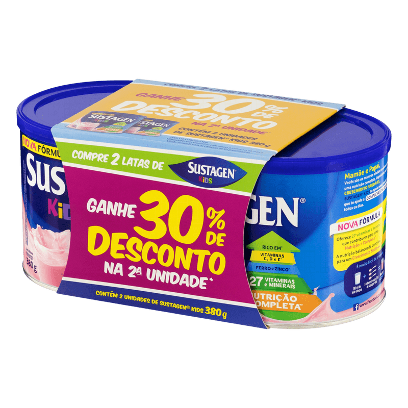 Pack-Po-para-Preparo-de-Bebida-Morango-Sustagen-Kids-Lata-com-2-Unidades-380g-Cada-Gratis-30--de-Desconto-na-2ª-Unidade