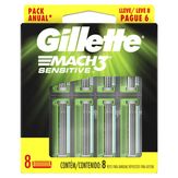 Carga de Aparelho para Barbear Gillette Mach3 Sensitive Caixa Leve 8 Pague 6 Unidades