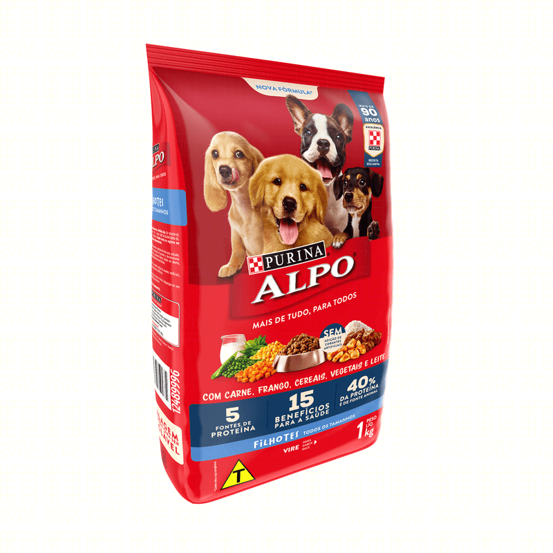 Alimento-para-Caes-Filhotes-Carne-Frango-Cereais-Vegetais-e-Leite-Purina-Alpo-Pacote-1kg