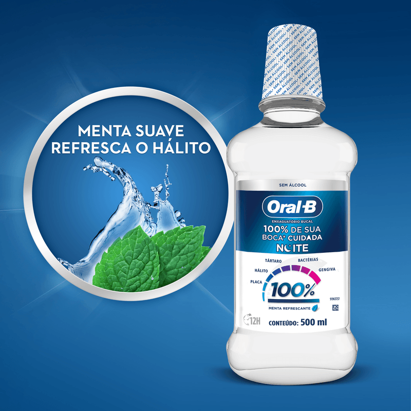 Enxaguante-Bucal-Zero-Alcool-Menta-Refrescante-Noite-100--Oral-B-Frasco-500ml