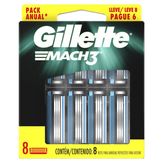 Carga de Aparelho para Barbear Gillette Mach3 Cartela Leve 8 Pague 6 Unidades