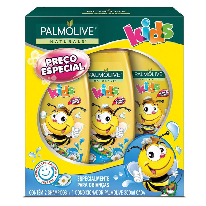 Kit-2-Shampoos---1-Condicionador-Camomila-Palmolive-Naturals-Kids-350ml-Cada