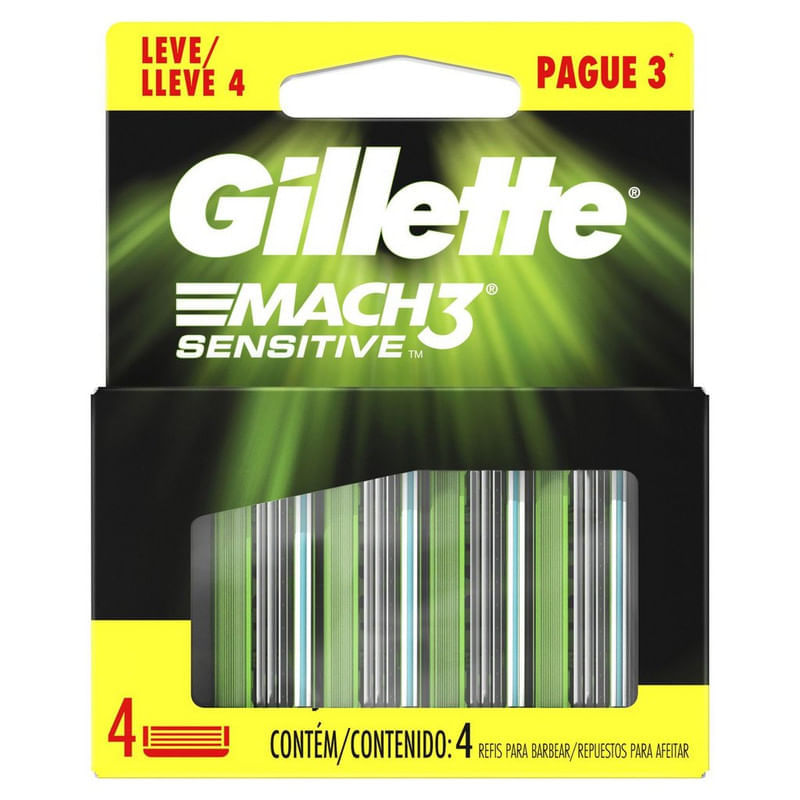 Kit-Carga-de-Aparelho-para-Barbear-Mach3-Sensitive-Gillette-Cartela-Leve-4-Pague-3-Unidades