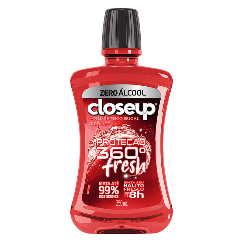 Enxaguante-Bucal-Antisseptico-Zero-Alcool-Red-Hot-Closeup-Protecao-360°-Fresh-Frasco-250ml