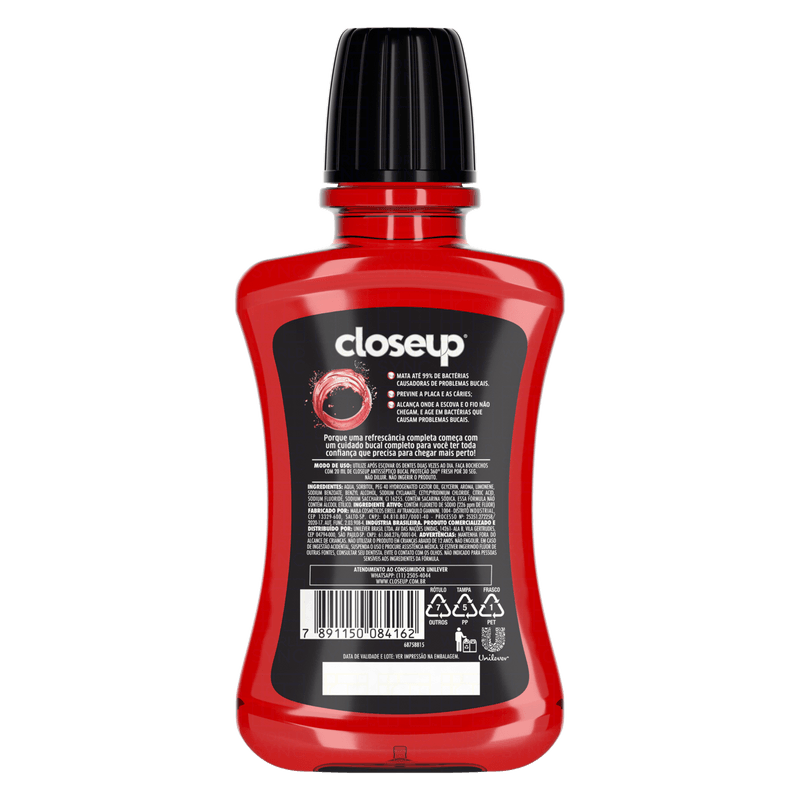 Enxaguante-Bucal-Antisseptico-Zero-Alcool-Red-Hot-Closeup-Protecao-360°-Fresh-Frasco-250ml