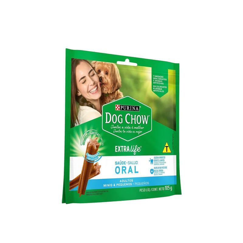 Petisco-Limpador-para-Caes-Adultos-Minis-e-Pequenos-Saude-Oral-Extra-Life-Dog-Chow-Purina-Sache-105g-7-Unidades