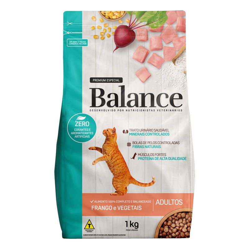 Alimento-para-Gatos-Adultos-Frango-e-Vegetais-Balance-Premium-Especial-Pouch-1kg