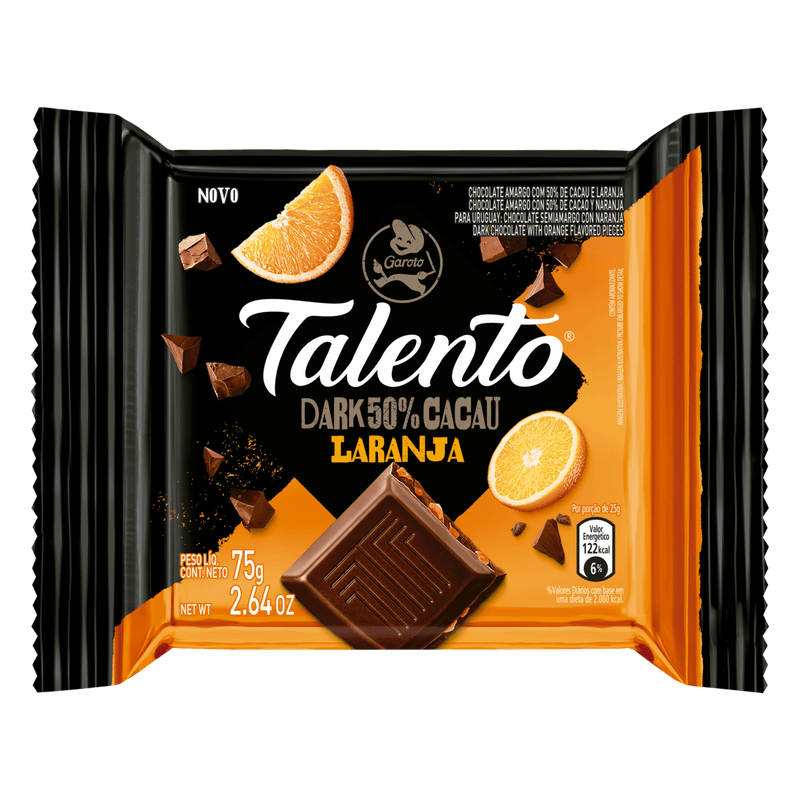 Chocolate Garoto Talento Dark 50 Cacau Laranja 75g