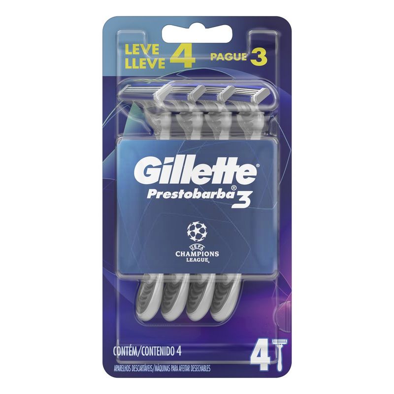 Kit-Aparelho-para-Barbear-UEFA-Champions-League-Prestobarba3-Gillette-Leve-4-Pague-3-Unidades