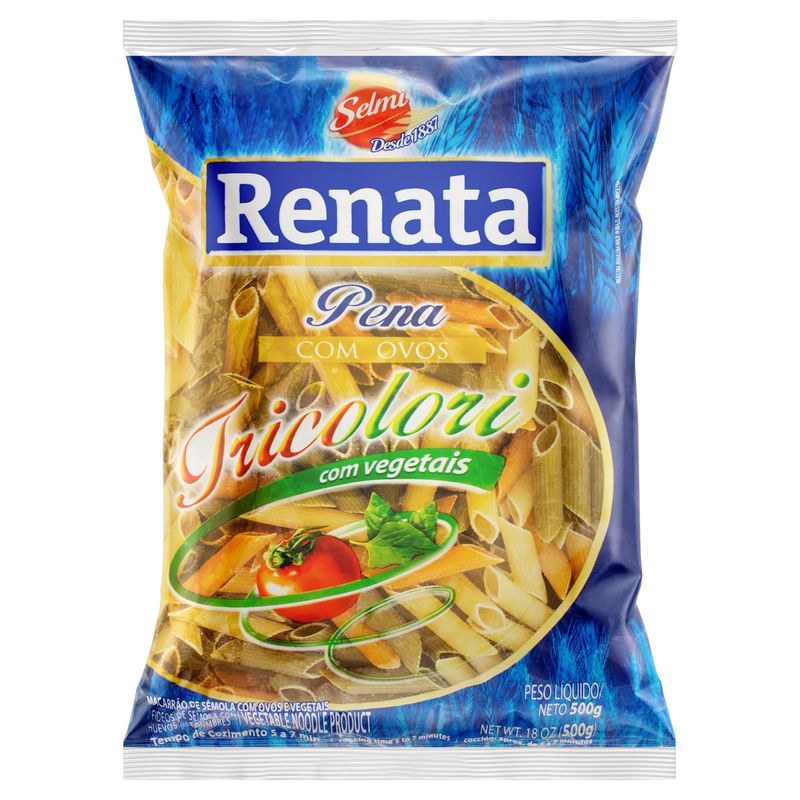 Macarrao-de-Semola-com-Ovos-Tricolor-com-Vegetais-Penne-Renata-Pacote-500g