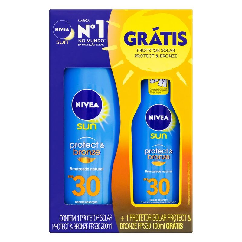 Kit-Protetor-Solar-Protect---Bronze-FPS-30-Nivea-Sun-200ml-Gratis-Protetor-Solar-100ml