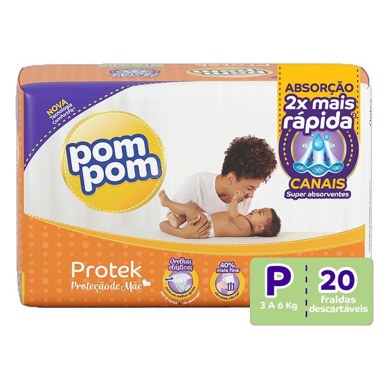 Fralda-Descartavel-Infantil-Pom-Pom-Protek-Protecao-de-Mae-P-com-20-Unidades