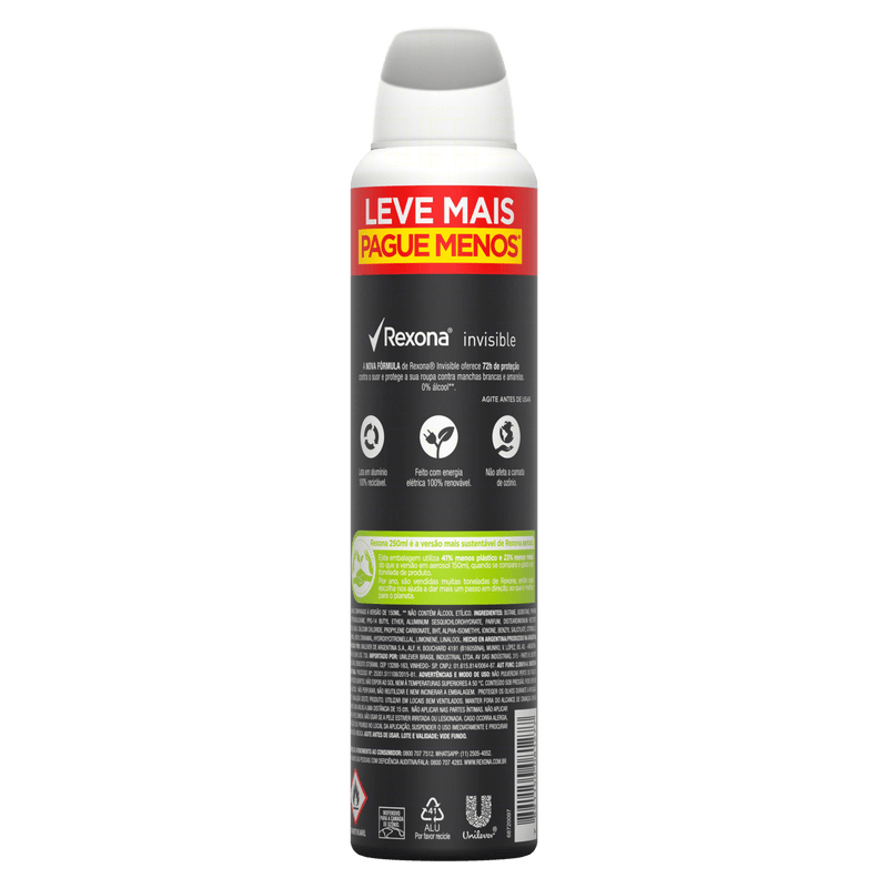Antitranspirante-Aerossol-Invisible-72h-Rexona-250ml-Leve-Mais-Pague-Menos