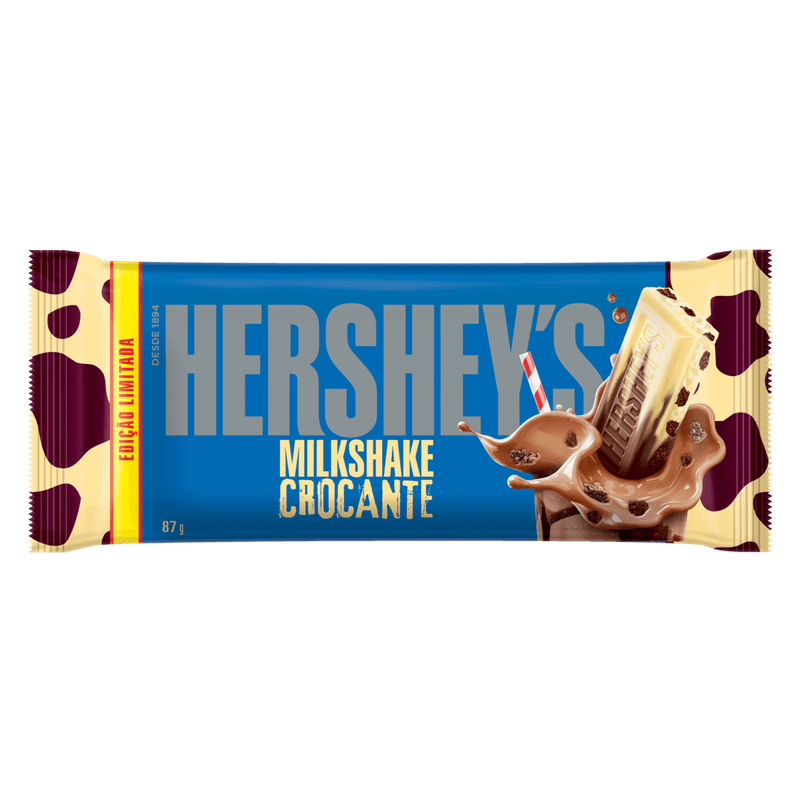 Chocolate-ao-Leite-Branco-com-Biscoito-Chocolate-e-Flocos-de-Arroz-Milkshake-Crocante-Hershey-s-Pacote-87g-Edicao-Limitada