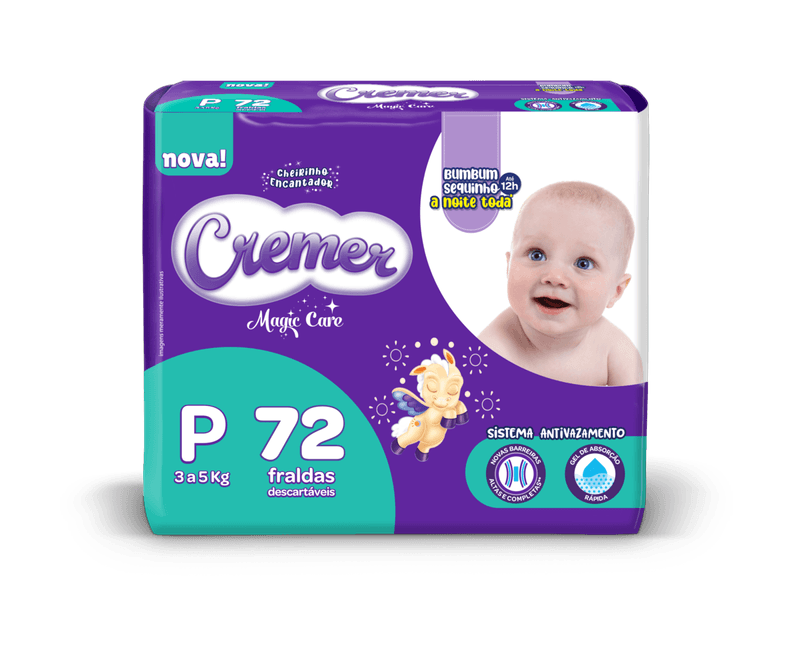 Fralda-Descartavel-Infantil-Magic-Care-P-Cremer-3-a-5kg-Pacote-72-Unidades