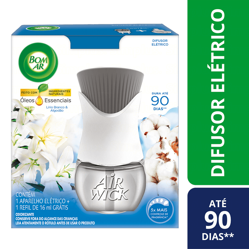 Difusor-Eletrico-Odorizante-Lirio-Branco---Algodao-Bom-Ar-Caixa-Gratis-Refil-16ml