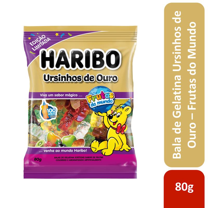Bala-de-Gelatina-Sortidas-Ursinhos-de-Ouro-Frutas-do-Mundo-Haribo-Pacote-80g-Edicao-Limitada