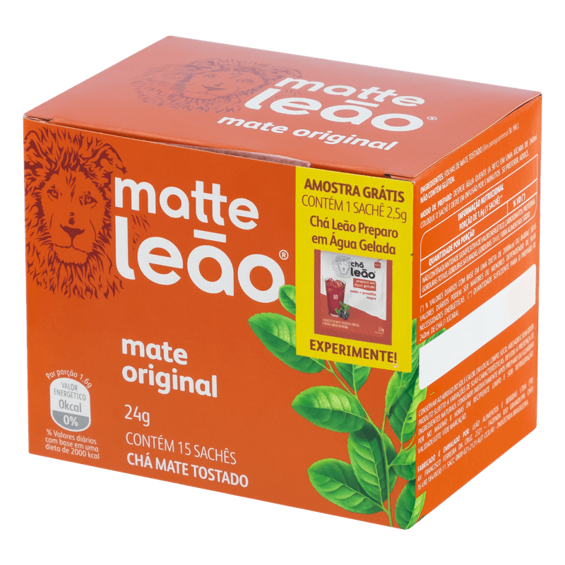 Cha-Mate-Tostado-Original-Matte-Cha-Leao-Caixa-24g-15-Unidades-Gratis-1-Sache-25g