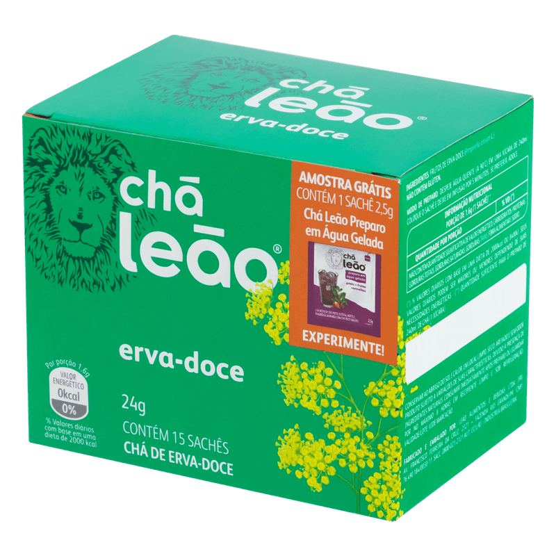 Cha-ErvaDoce-Cha-Leao-Caixa-24g-15-Unidades-Gratis-1-Sache-25g-